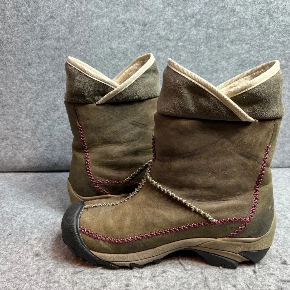Keen Womens Brown Leather Winter Boots Faux Shearling Lined Mid Calf Size 8.5